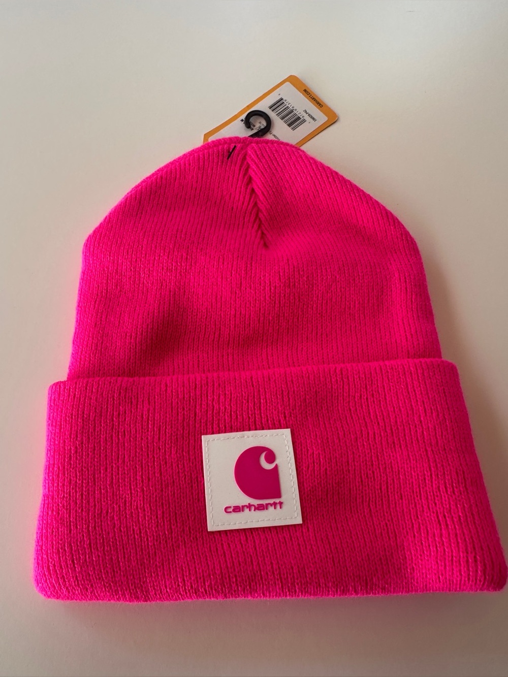 Carhartt Knit Rubber Patch Beanie Hot Pink One Size NWT